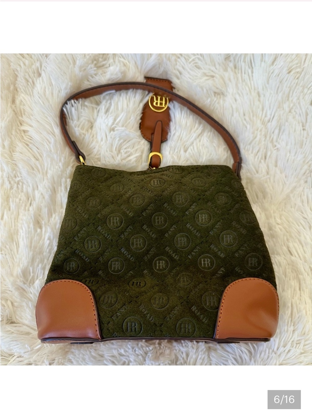 Fany Road - Olive Green Suede Shoulder Bag with Brown Leather Trim NWOT - Picture 2 of 14
